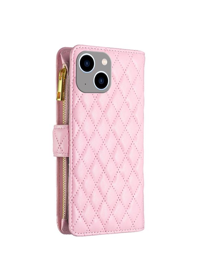 S-TOP Case For iPhone 15 Plus Diamond Lattice Zipper Wallet Leather Flip Phone Case - Image 3