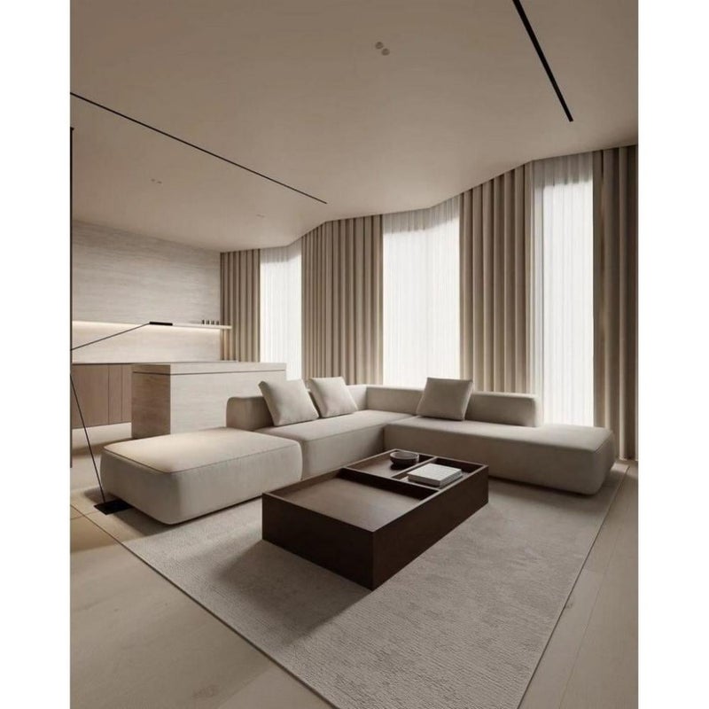 home house Swedish wood and linen corner sofa - off white - Image 1