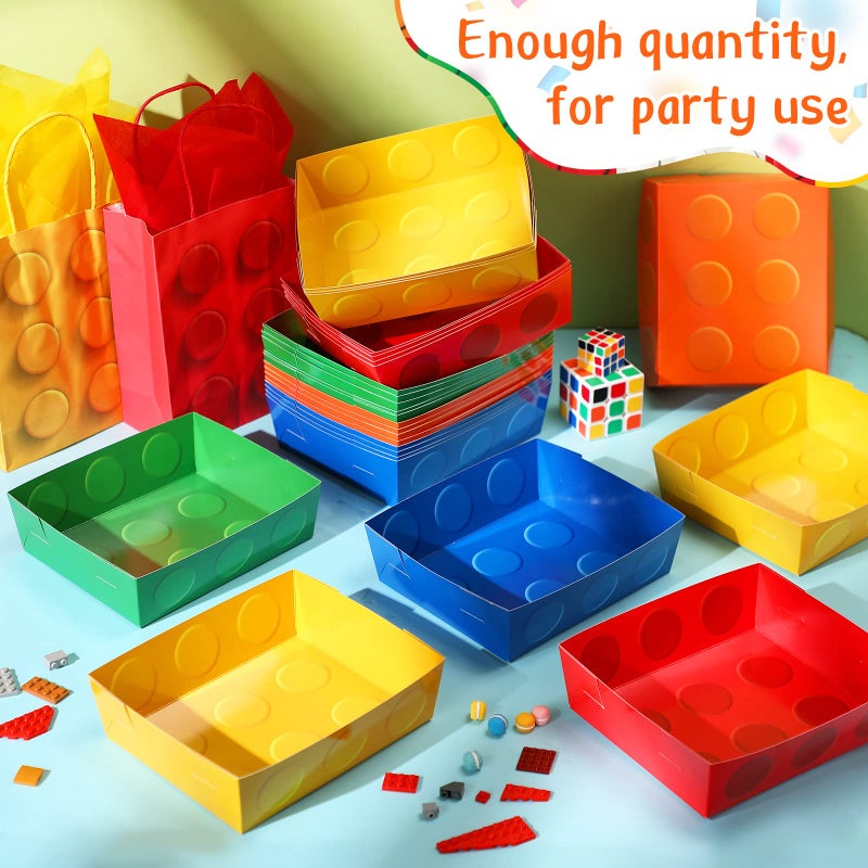 Hoolerry 25 Pcs Building Block Party Favor 5 lb Paper Food Trays Large Brick Theme Party Disposable Serving Tray Snack Trays for Food Building Block Birthday Party Baby Shower Decoration Supply (Bright Color) - Image 2