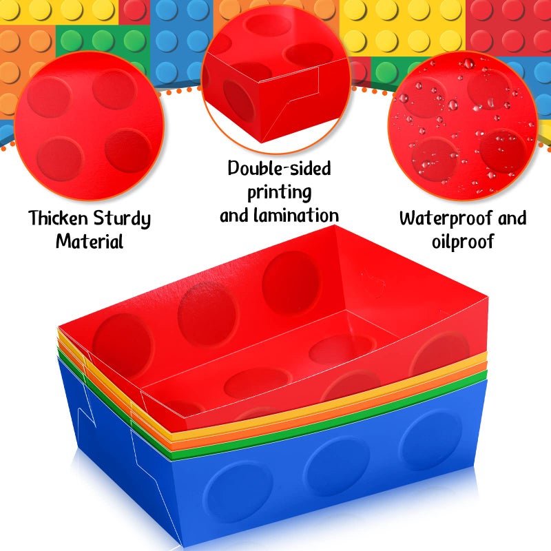 Hoolerry 25 Pcs Building Block Party Favor 5 lb Paper Food Trays Large Brick Theme Party Disposable Serving Tray Snack Trays for Food Building Block Birthday Party Baby Shower Decoration Supply (Bright Color) - Image 5