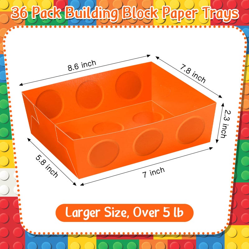 Hoolerry 25 Pcs Building Block Party Favor 5 lb Paper Food Trays Large Brick Theme Party Disposable Serving Tray Snack Trays for Food Building Block Birthday Party Baby Shower Decoration Supply (Bright Color) - Image 3