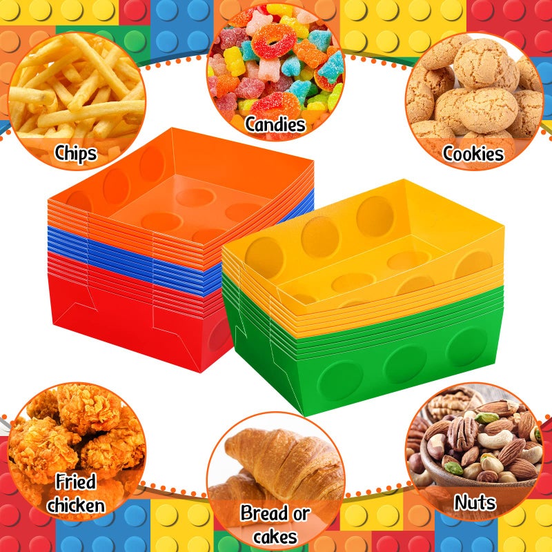 Hoolerry 25 Pcs Building Block Party Favor 5 lb Paper Food Trays Large Brick Theme Party Disposable Serving Tray Snack Trays for Food Building Block Birthday Party Baby Shower Decoration Supply (Bright Color) - Image 4