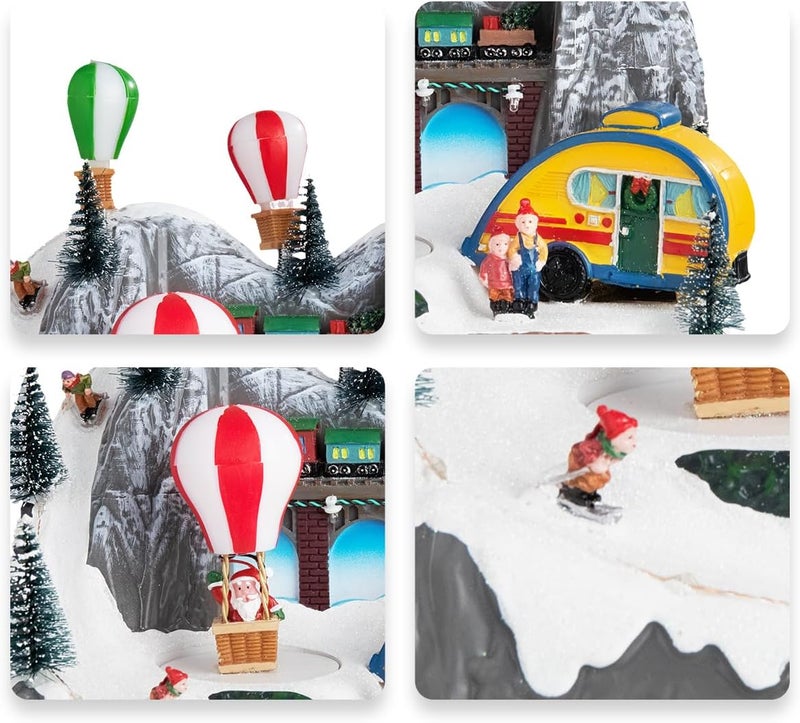 Bdor Christmas Village Lighted Decoration Musical Animated Display Christmas Collectible Ballon House Battery Operated Resin Indoor Decor - Image 4
