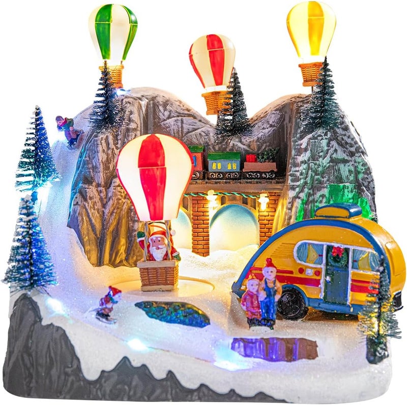 Bdor Christmas Village Lighted Decoration Musical Animated Display Christmas Collectible Ballon House Battery Operated Resin Indoor Decor - Image 1
