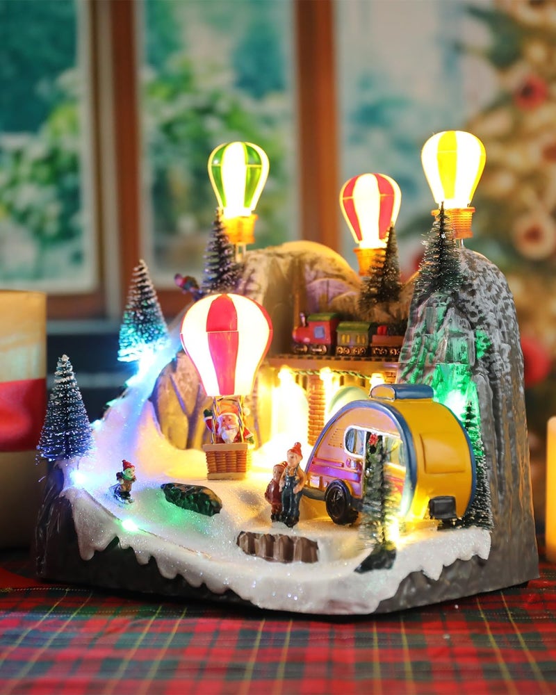 Bdor Christmas Village Lighted Decoration Musical Animated Display Christmas Collectible Ballon House Battery Operated Resin Indoor Decor - Image 3