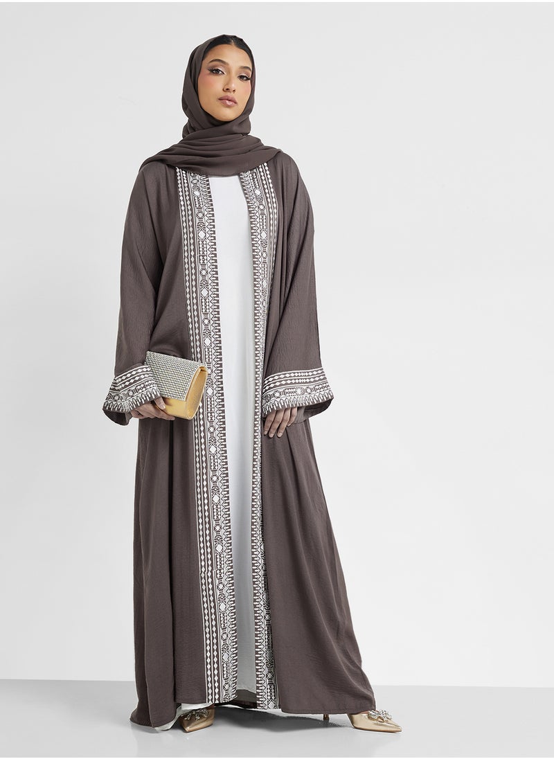 hayas closet V-Neck Embellished Flared Sleeve Abaya  - Image 1