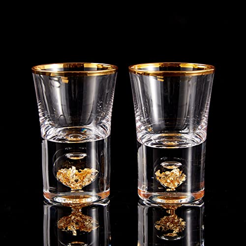 DUJUST Shot Glasses (1.5oz), Crystal Shot Glass Set Decorated with 24K Gold Leaf Flakes, Cool & Cute Shot Cups, BPA-Free & Lead-Free, Perfect for Décor & Collection, Gift Choices - 2 pcs - Image 1