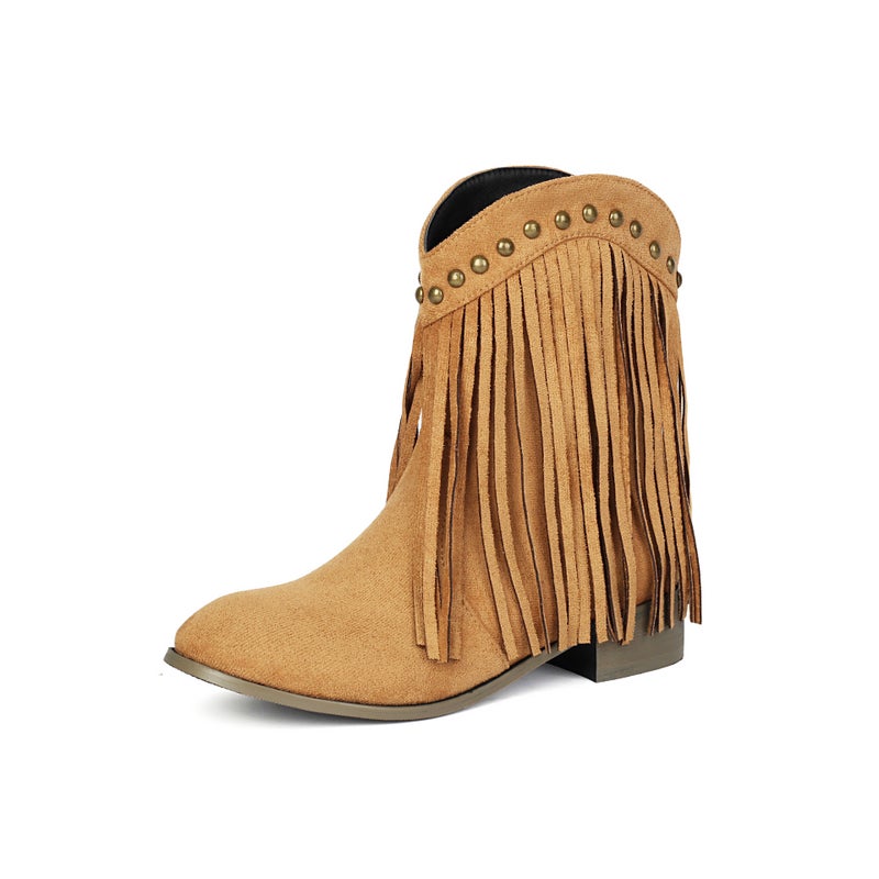 Foreign Orders 2025 Low-Heeled Suede 40-48 Large Size Tassel Boots Rivet Casual Short Boots - Image 1