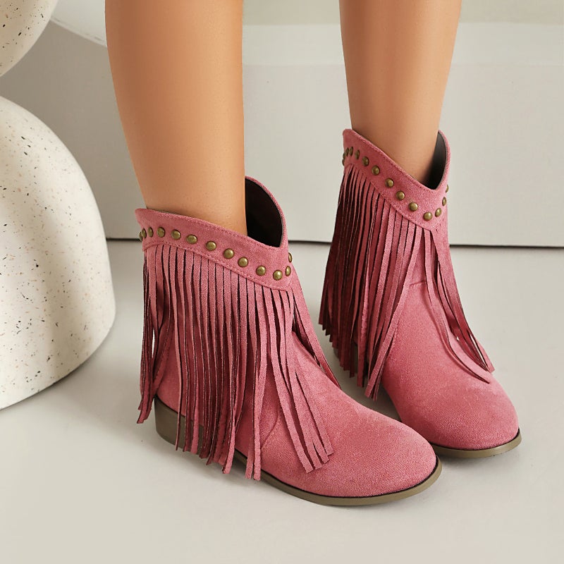 Foreign Orders 2025 Low-Heeled Suede 40-48 Large Size Tassel Boots Rivet Casual Short Boots - Image 5