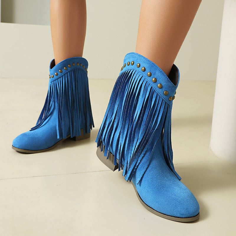 Foreign Orders 2025 Low-Heeled Suede 40-48 Large Size Tassel Boots Rivet Casual Short Boots - Image 4