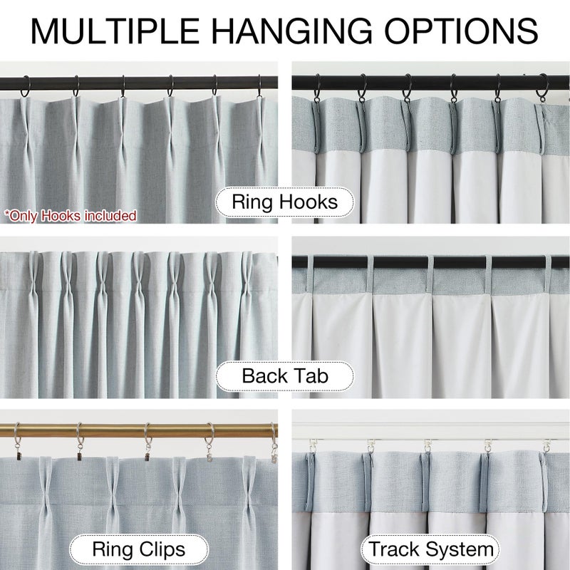 Kayne Studio Blue Gray Pinch Pleated Full Blackout Curtains, Linen Blend Room Darkening Thermal Insulated Soundproof Drapes, 84 Inch Back Tab Window Curtains for Living Room Bedroom(2 Panels, 40"x84") - Image 3