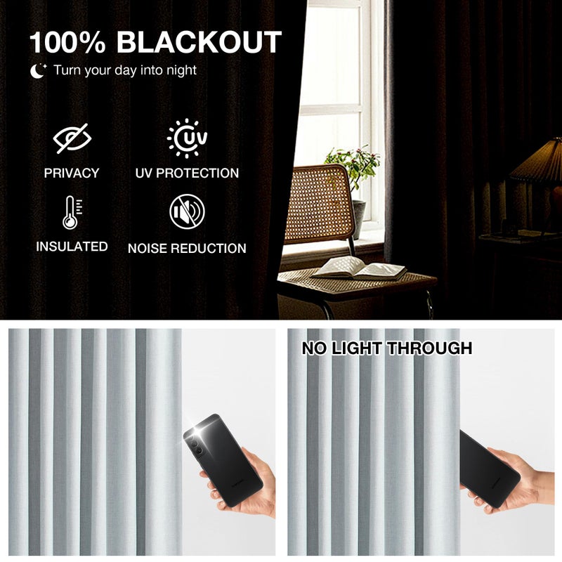 Kayne Studio Blue Gray Pinch Pleated Full Blackout Curtains, Linen Blend Room Darkening Thermal Insulated Soundproof Drapes, 84 Inch Back Tab Window Curtains for Living Room Bedroom(2 Panels, 40"x84") - Image 4