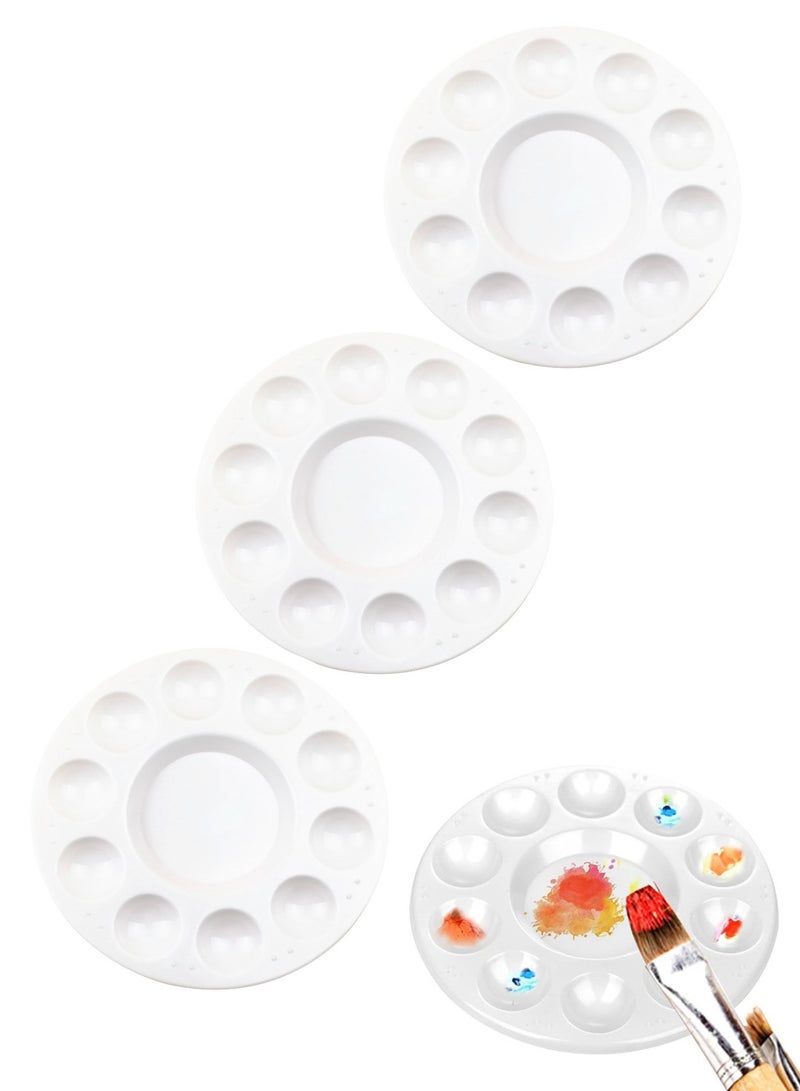 3 قطع لوحة ألوان بلاستيك فنون 10 آبار بلاستيكية مستديرة الشكل، أبيض - Image 1