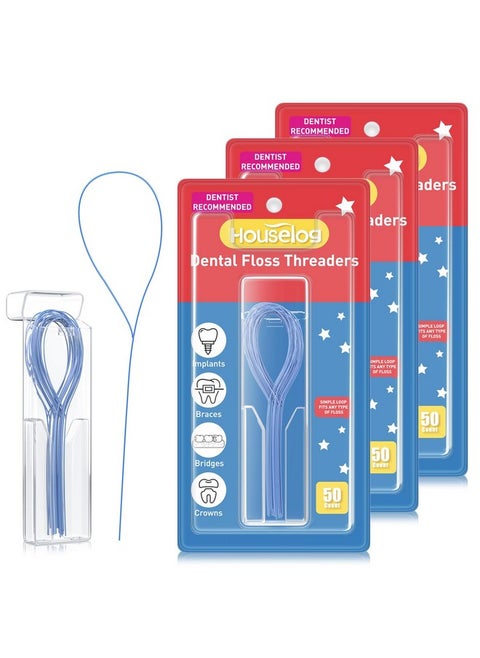 Dental Floss Threader Deep Clean Floss For Braces Bridges Implants 50 Count (Pack Of 3)