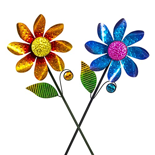 Venniy 2Pack Garden Wind SpinnersMetal Wind Sculptures Outdoor Windmill Flower Pinwheel Decorations for Yard Lawn Patio Decor - Image 1