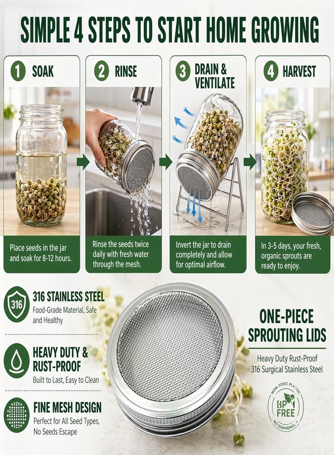 wollcocer Sprout Sprouting Mesh Lids Growing Kit for Wide Mouth Mason Jar Bottle Lid - Image 2