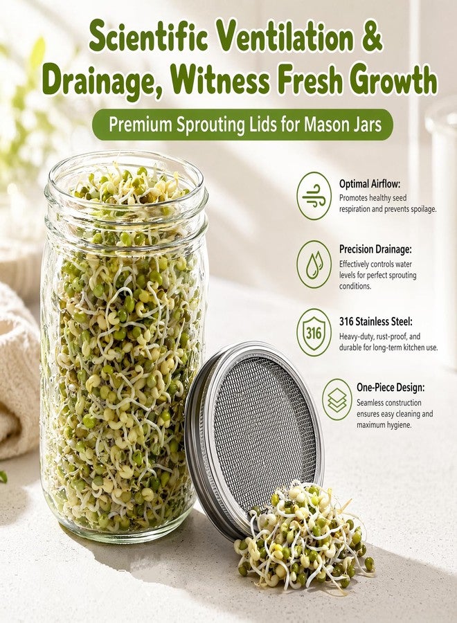 wollcocer Sprout Sprouting Mesh Lids Growing Kit for Wide Mouth Mason Jar Bottle Lid - Image 4