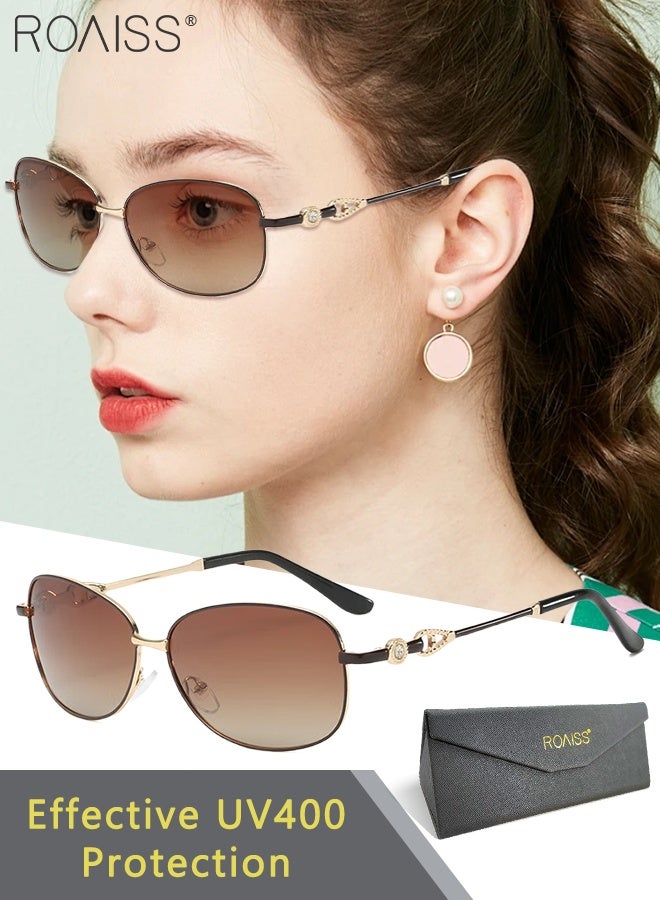 رويس نظارة شمسية مستقطبة بيضاوية للنساء، نظارة الشمس الواقية من الأشعة فوق البنفسجية 400 بإطار معدني، ظلال شمس مضادة للوهج للنساء مع حافظة النظارة، 58 مم - Image 1