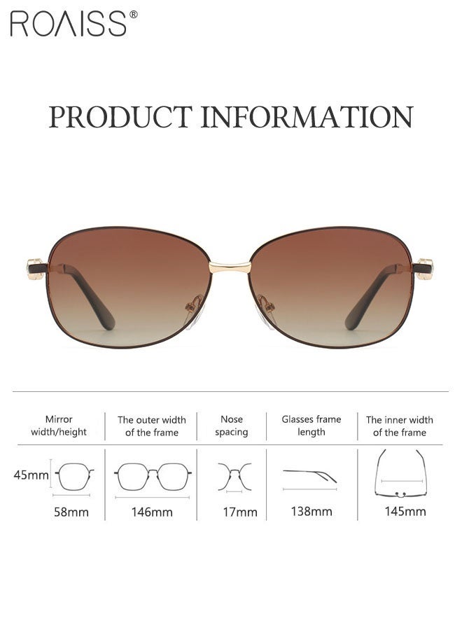رويس نظارة شمسية مستقطبة بيضاوية للنساء، نظارة الشمس الواقية من الأشعة فوق البنفسجية 400 بإطار معدني، ظلال شمس مضادة للوهج للنساء مع حافظة النظارة، 58 مم - Image 3