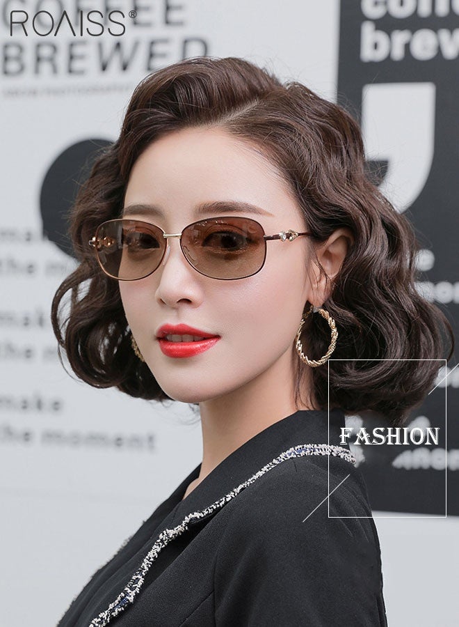 رويس نظارة شمسية مستقطبة بيضاوية للنساء، نظارة الشمس الواقية من الأشعة فوق البنفسجية 400 بإطار معدني، ظلال شمس مضادة للوهج للنساء مع حافظة النظارة، 58 مم - Image 2