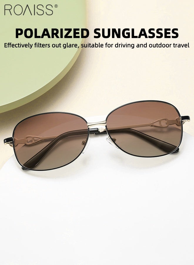 رويس نظارة شمسية مستقطبة بيضاوية للنساء، نظارة الشمس الواقية من الأشعة فوق البنفسجية 400 بإطار معدني، ظلال شمس مضادة للوهج للنساء مع حافظة النظارة، 58 مم - Image 4