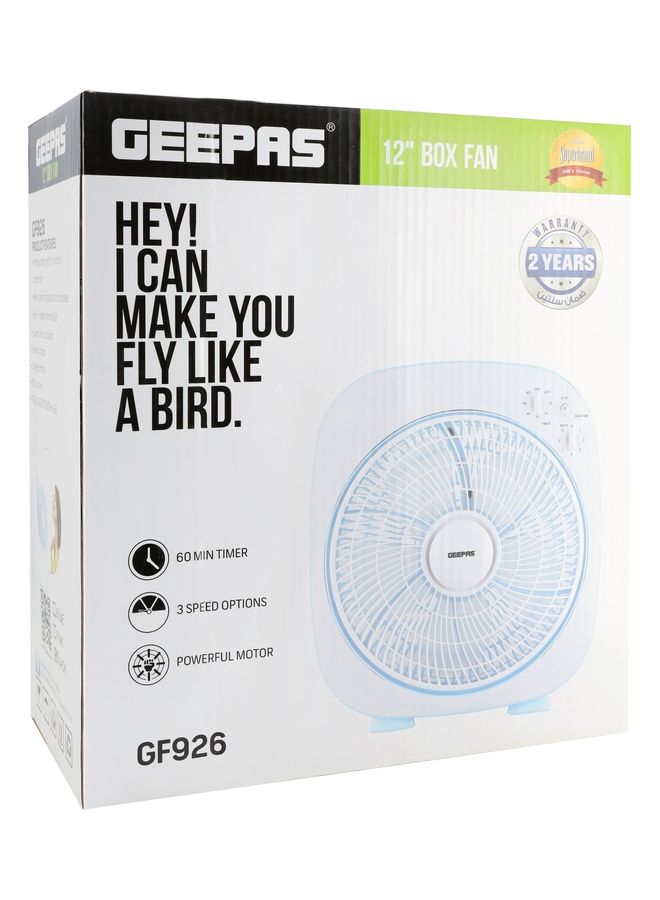 GEEPAS 12-Inch Box Fan With 3-Speed Options And 60 Minutes Timer GF926 Black/White - Image 5