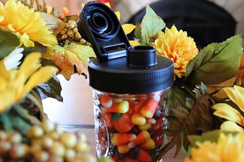 Brewing America Creamer Jar with Pouring Lid, 1 Pint (16 oz) Mason Jar with Black Wide Mouth Pour Lid, for Milk, Sugar, and Cream, 1-Pack (Black) - Image 2