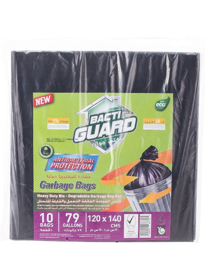 حقيبة قمامة باكتي غارد سوداء مسطحة 120 × 140 سم، 79 جالون، 10