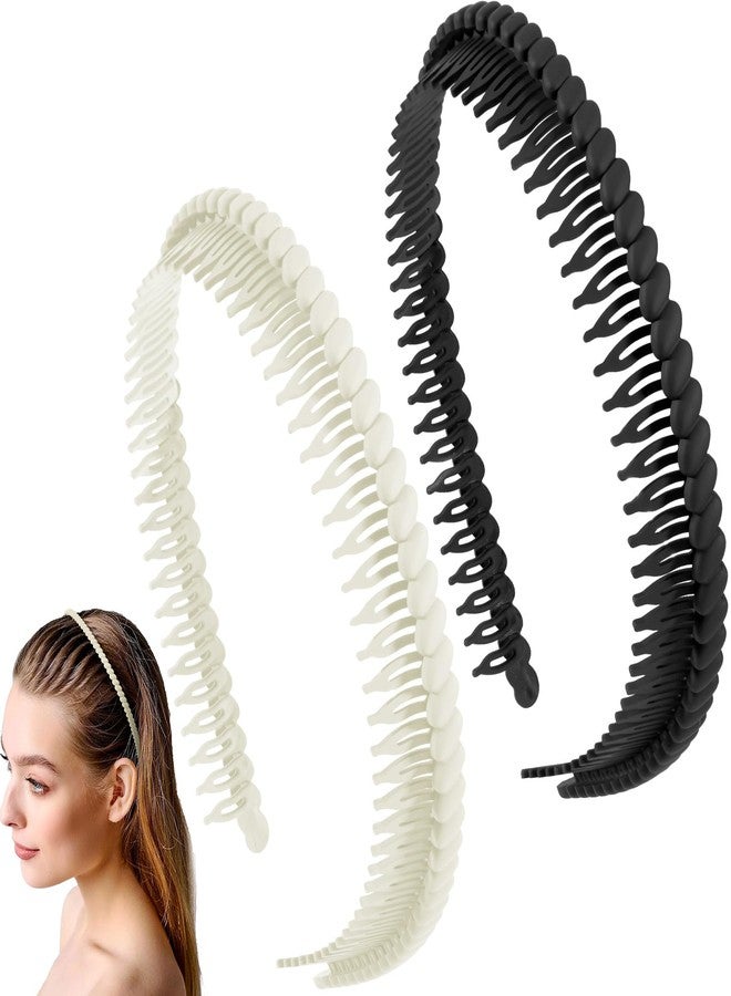 SmallCat 2 Pcs Headband with Teeth, Comb Headbands for Women, Plastic Headbands with Teeth, Head Bands for Women's Hair Non Slip (Black, White, 4.3''×0.7'') - Image 1