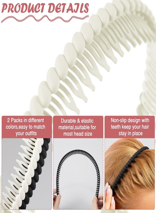 SmallCat 2 Pcs Headband with Teeth, Comb Headbands for Women, Plastic Headbands with Teeth, Head Bands for Women's Hair Non Slip (Black, White, 4.3''×0.7'') - Image 3