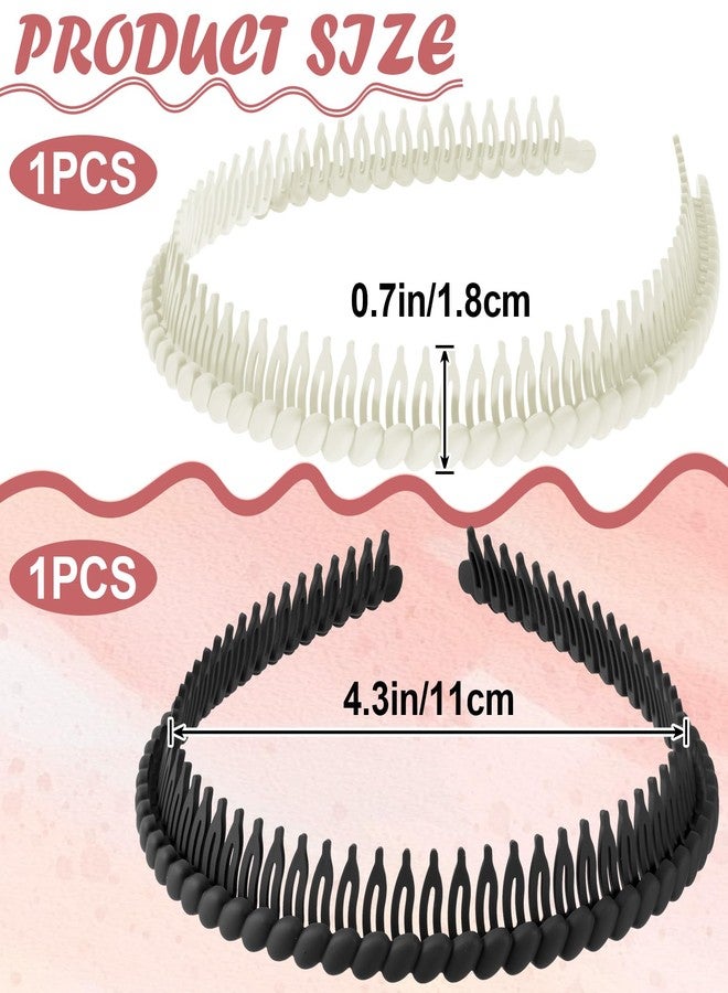 SmallCat 2 Pcs Headband with Teeth, Comb Headbands for Women, Plastic Headbands with Teeth, Head Bands for Women's Hair Non Slip (Black, White, 4.3''×0.7'') - Image 2