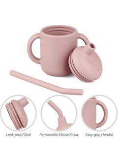 Gonice Unbreakable Silicone Training Straw Sippy Cup with Non-Slip Handles, Spill Proof, 175ml (Blush), for Infant Boys and Girls, 6 Months+ (Natural)  - Image 2