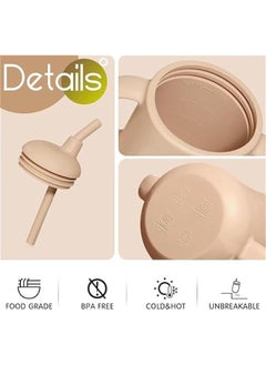 Gonice Unbreakable Silicone Training Straw Sippy Cup with Non-Slip Handles, Spill Proof, 175ml (Blush), for Infant Boys and Girls, 6 Months+ (Natural)  - Image 3
