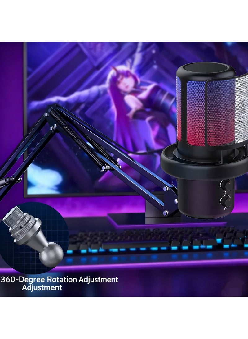 Gaming PC USB Microphone, Podcast Condenser Mic with Adjustable Arm, Pop Filter, Mute Button for Streaming, Twitch, Online Chat, Youtuber，RGB Computer Mic for PS4/5 PC Gamer。Limited time special prices,Yellow Friday Sale - Image 1