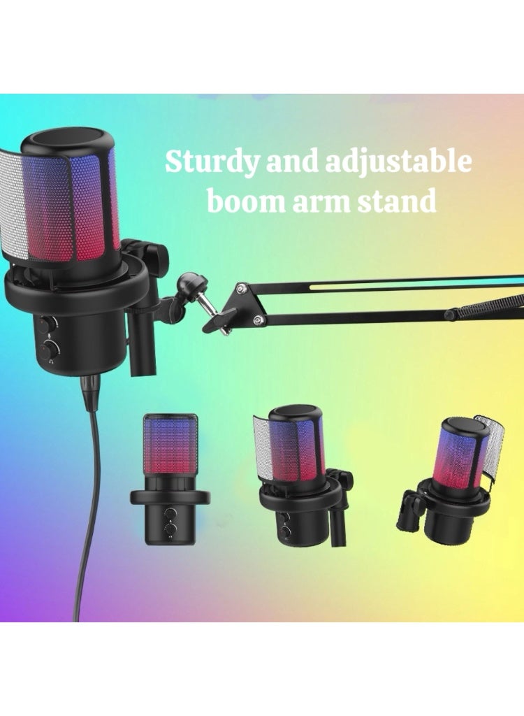 Gaming PC USB Microphone, Podcast Condenser Mic with Adjustable Arm, Pop Filter, Mute Button for Streaming, Twitch, Online Chat, Youtuber，RGB Computer Mic for PS4/5 PC Gamer。Limited time special prices,Yellow Friday Sale - Image 2