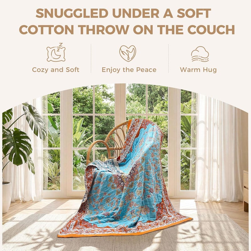 LUTBM Boho Throw Blanket for Couch Sofa Chair Cotton Blankets for Bedroom Living Room All Season Lightweight Reversible Floral Embroidery Decorative Throws 50"x60" - Image 3