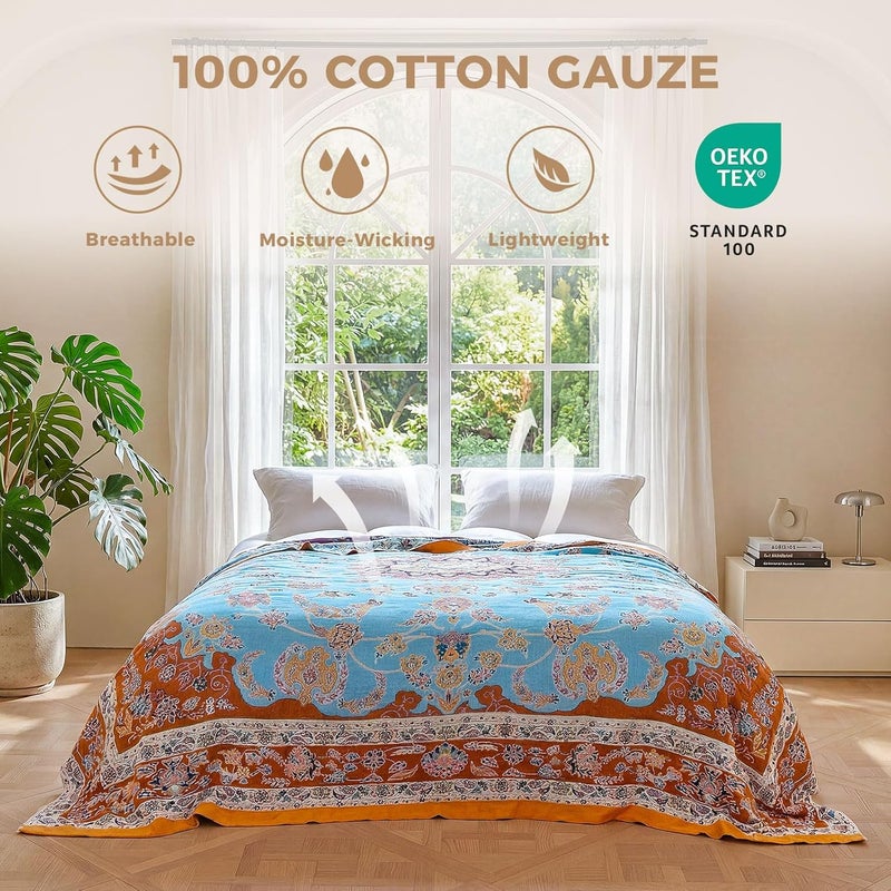 LUTBM Boho Throw Blanket for Couch Sofa Chair Cotton Blankets for Bedroom Living Room All Season Lightweight Reversible Floral Embroidery Decorative Throws 50"x60" - Image 2