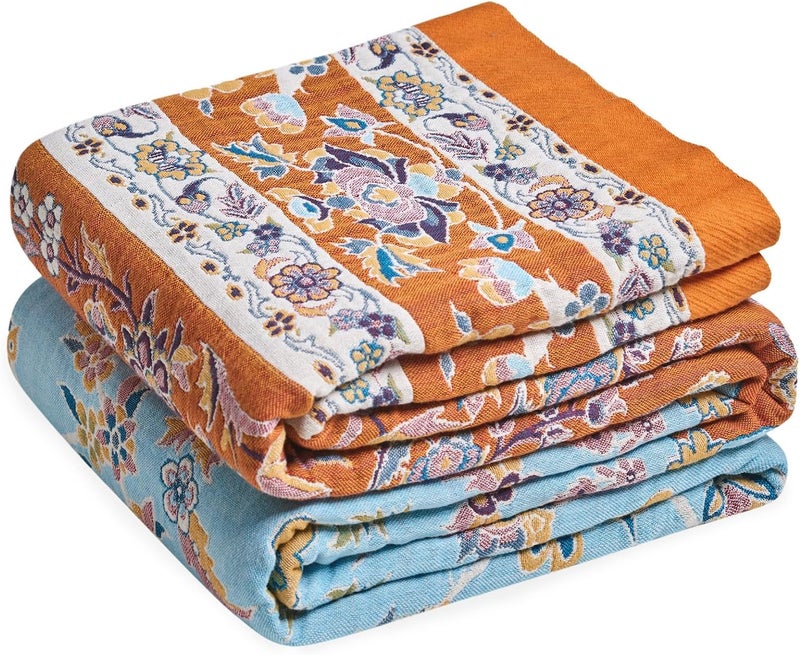 LUTBM Boho Throw Blanket for Couch Sofa Chair Cotton Blankets for Bedroom Living Room All Season Lightweight Reversible Floral Embroidery Decorative Throws 50"x60" - Image 1