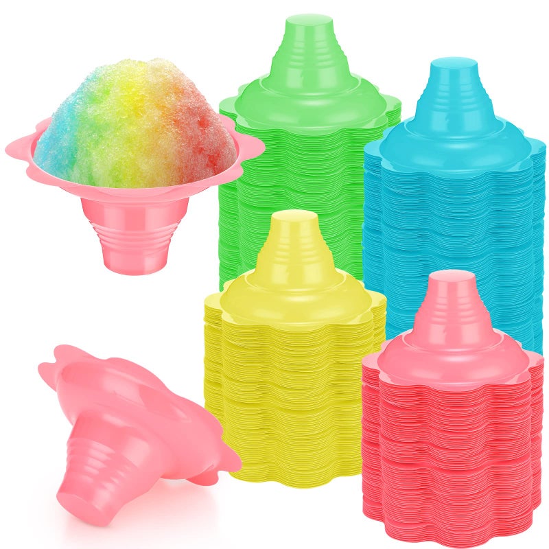 Eaasty 60 Pieces 4 oz Colorful Flower Shaved Ice Cups Plastic Snow Cone Cups Small Leak Proof Plastic Slush Snack Ice Cream Bowls