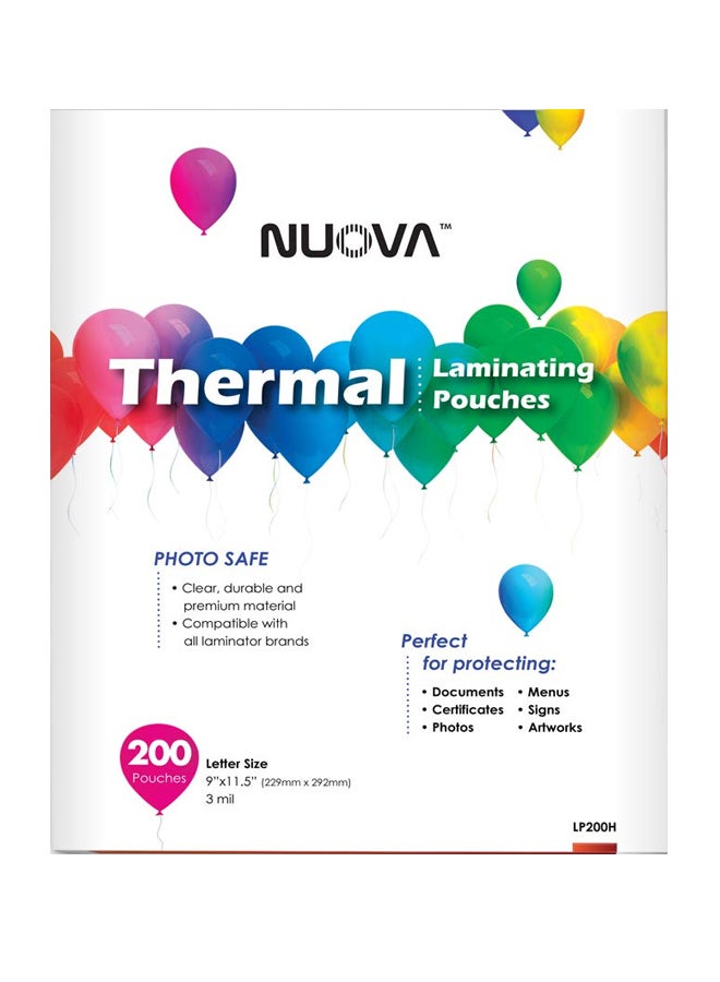 Nuova Premium Thermal Laminating Pouches, 9" x 11.5"/Letter Size/3 mil, 200 Pack (LP200H) - Image 1
