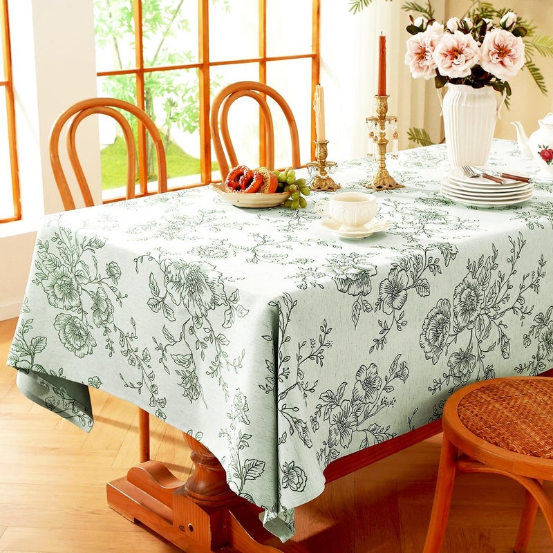 Premium Vintage Farmhouse Damask Floral Table Cloth - 60 x 120 inch Water Resistant Jacquard Tablecloth in Green - Image 4