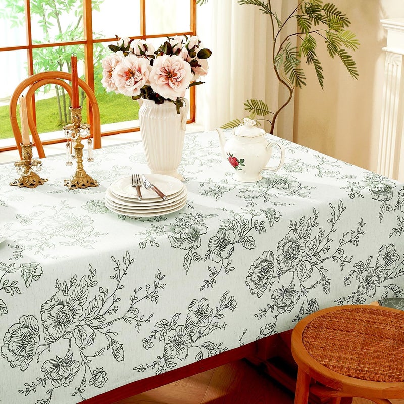 Premium Vintage Farmhouse Damask Floral Table Cloth - 60 x 120 inch Water Resistant Jacquard Tablecloth in Green - Image 5