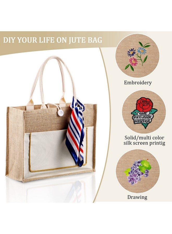 Reginary 8 Pcs Burlap Tote Bags Bulk Large Jute Tote with Handles Reusable Canvas Gift Bags for Wedding Travel(Beige) - Image 4