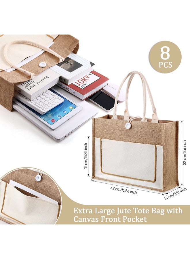 Reginary 8 Pcs Burlap Tote Bags Bulk Large Jute Tote with Handles Reusable Canvas Gift Bags for Wedding Travel(Beige) - Image 2