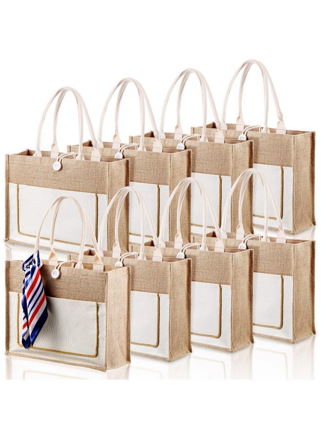 Reginary 8 Pcs Burlap Tote Bags Bulk Large Jute Tote with Handles Reusable Canvas Gift Bags for Wedding Travel(Beige) - Image 1