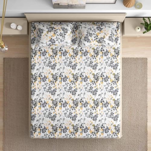 Wakefit Cotton Fitted Bedsheet | 200 TC Elastic Fitted Sheet, Queen Bed Bedsheet with 2 Pillow Covers Floral | Hester - 78X60 Inches, Multicolor - Image 1