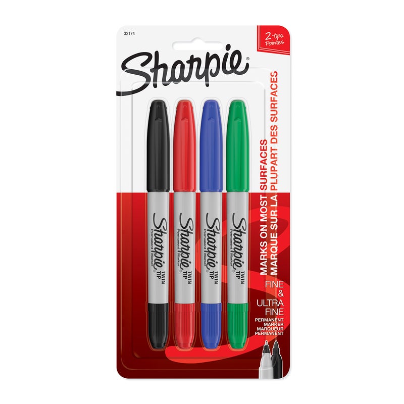 Sharpie 32174PP Twin Tip Permanent Markers, Fine and Ultra Fine, Assorted Colors, 4 Count - Image 1
