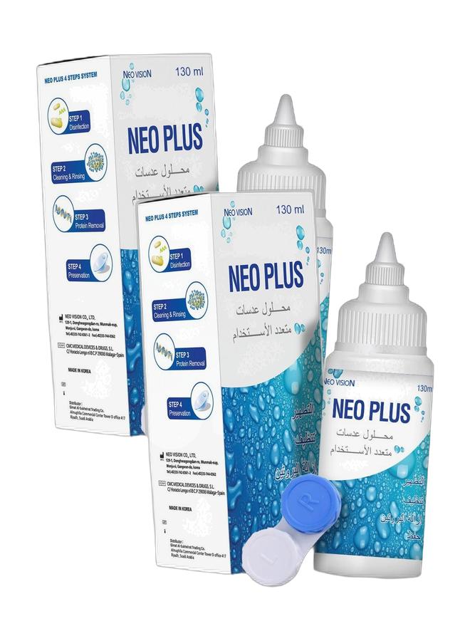 neo plus Multi-Purpose Contact Lens Solution Set 2 x 130ml Bottles with 2 Included Lens Cases - Image 2