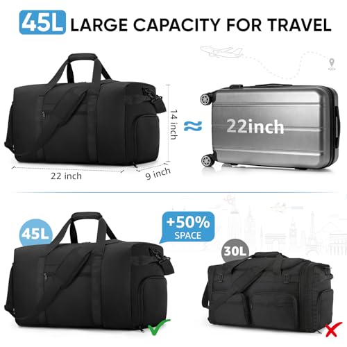 ETRONIK Carry On Luggage 22x14x9 Airline Approved, 45L Waterproof Duffle Bag for Travel, Lightweight Carry on Travel Duffel Bags with Shoe Compartment, Weekender Overnight Gym Bag for Men Women, Black - Image 3