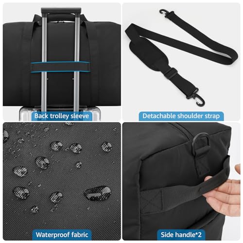 ETRONIK Carry On Luggage 22x14x9 Airline Approved, 45L Waterproof Duffle Bag for Travel, Lightweight Carry on Travel Duffel Bags with Shoe Compartment, Weekender Overnight Gym Bag for Men Women, Black - Image 5